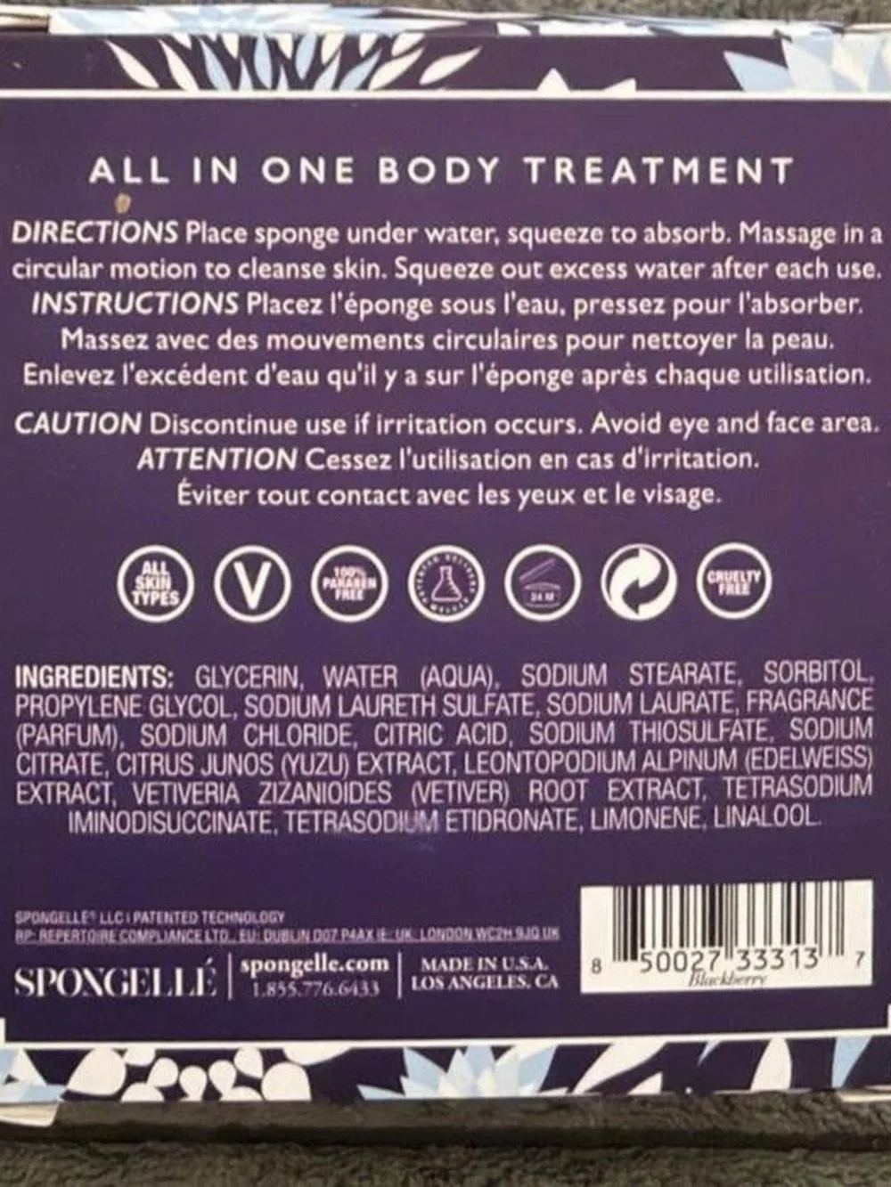 Spongellé Blackberry Body Wash Infused Buffer - Purple and Blue Floral Box